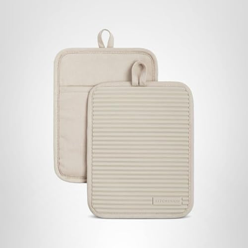 KitchenAid Ribbed Soft Silicone Pot Holder 2-Pack Set, Milkshake Tan, 7"x9"