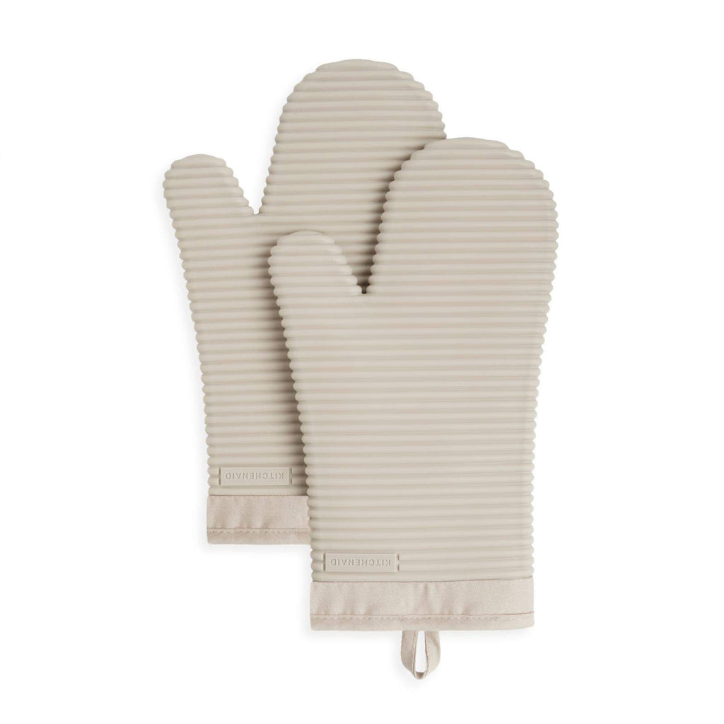 KITCHENAID Ribbed Soft Silicone Oven Mitt 2-Pack Set, 7.5"x13", Milkshake