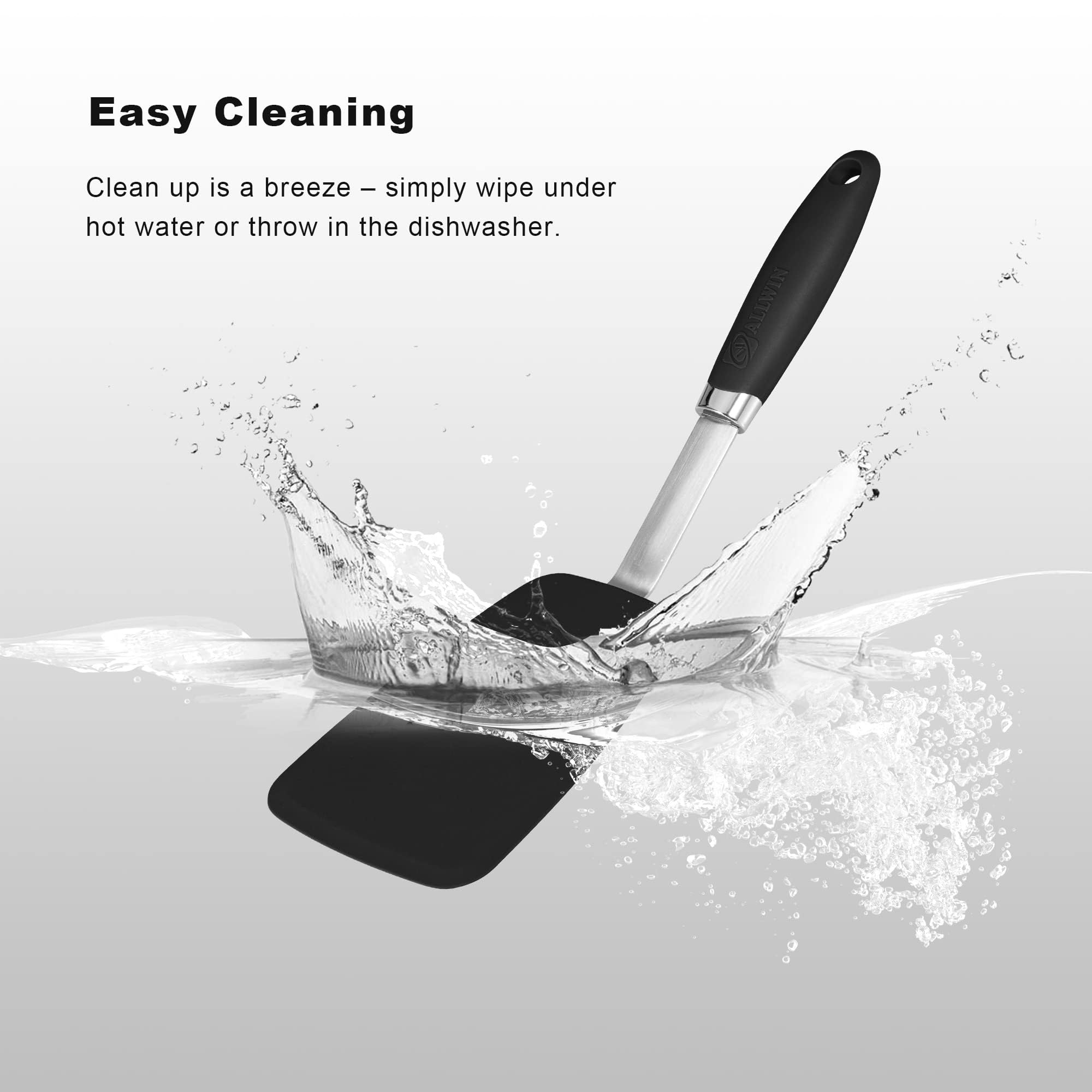Silicone Spatulas Set Turners Tongs Cooking Utensils Set High Heat Resistant Kitchen Scraper Spatulas for Cooking Mixing Baking BPA Free Dishwasher Safe, Black