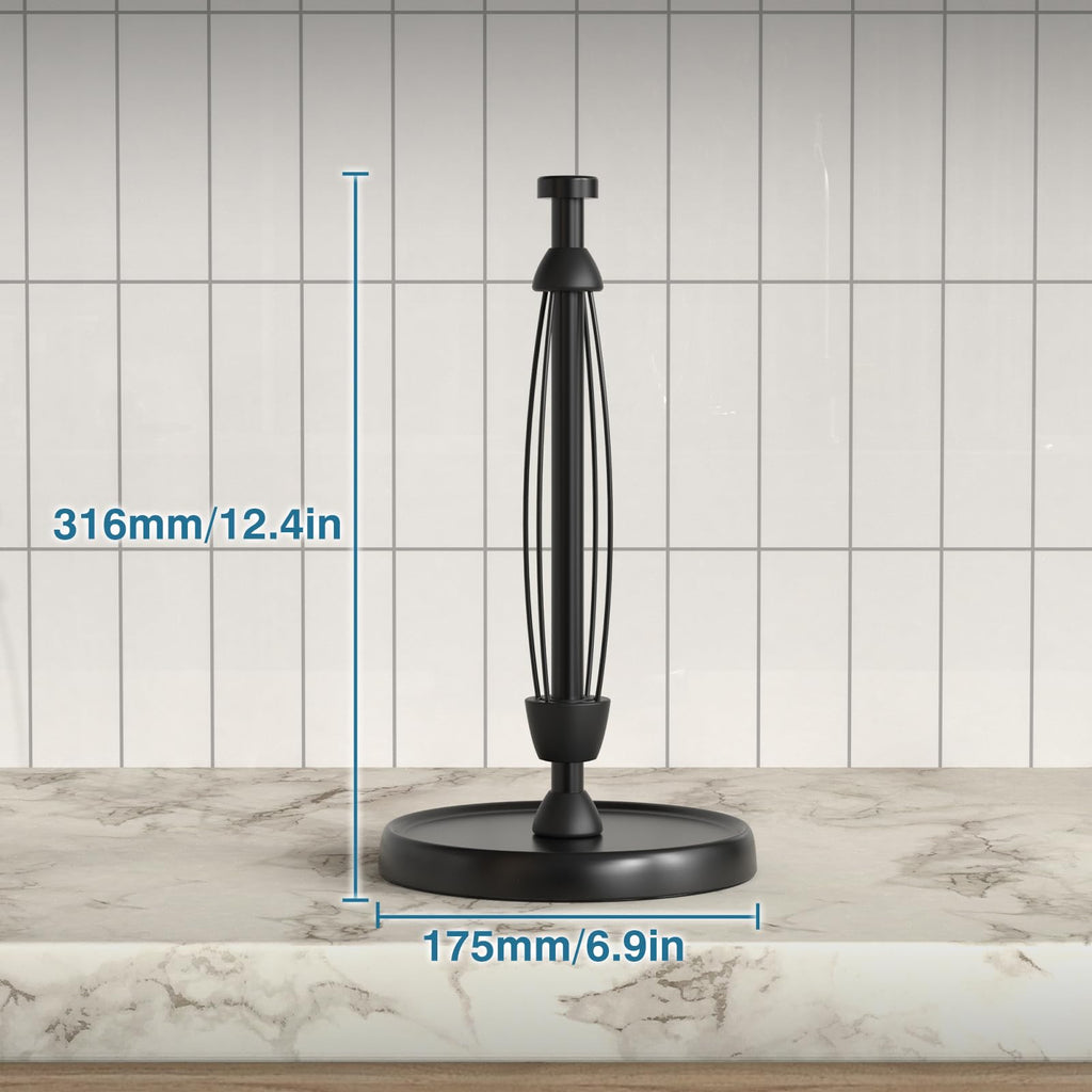 Paper Towel Holder Countertop, One-Handed Tear, Stainless Steel, Weighted Base, Black, Paper Towel Roll Holder Stand with Ratchet Mechanism for Kitchen Bathroom Farmhouse Essentials Decor Accessories