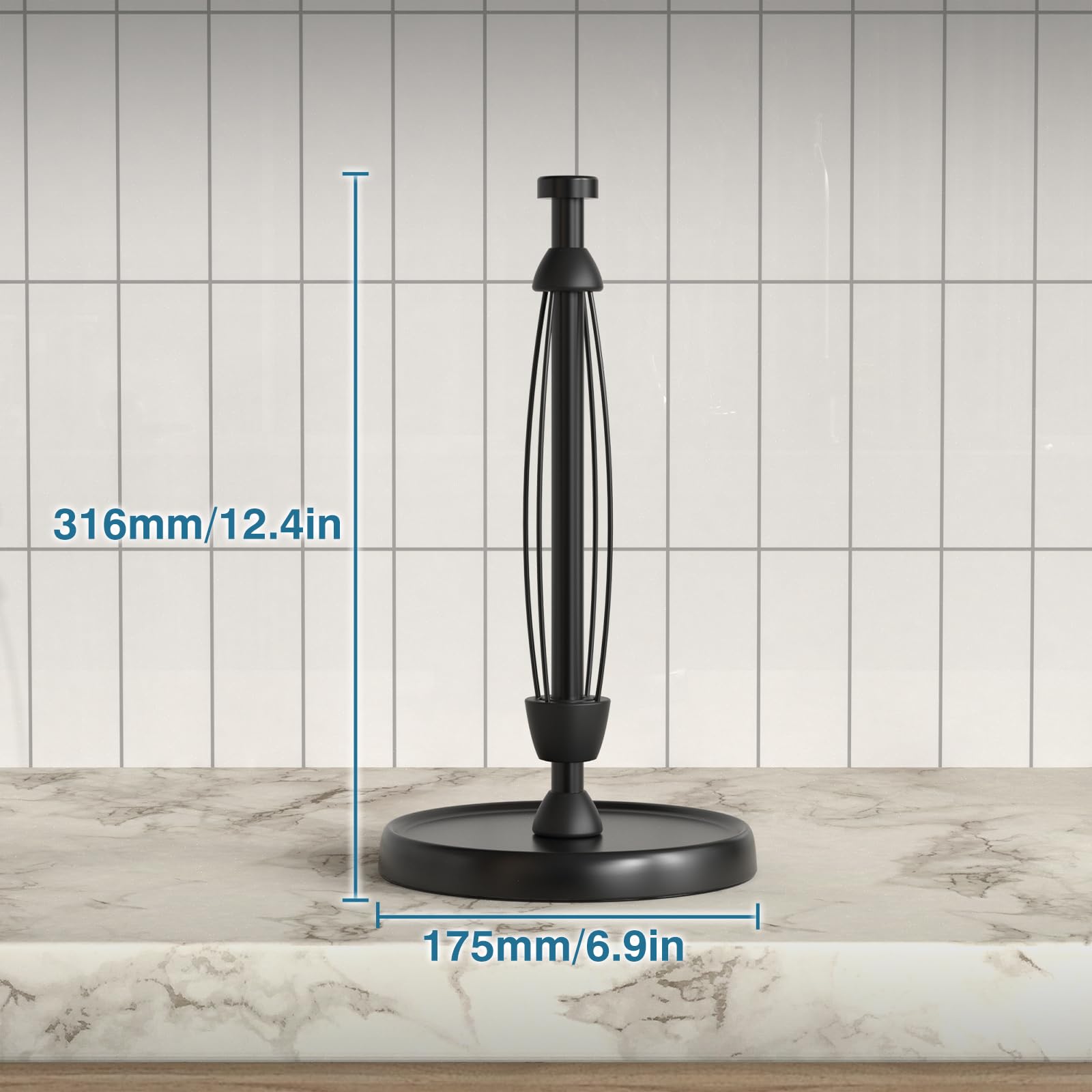 Paper Towel Holder Countertop, One-Handed Tear, Stainless Steel, Weighted Base, Black, Paper Towel Roll Holder Stand with Ratchet Mechanism for Kitchen Bathroom Farmhouse Essentials Decor Accessories