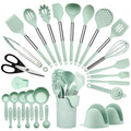 Hvygss 28 Pcs Silicone Cooking Utensils Set with Stainless Steel Handle, 446℉ Heat-Resistant Kitchen Utensils Set with Holder, Dishwasher Washable Silicone Spatula for Non-stick Cookware (Light Green)