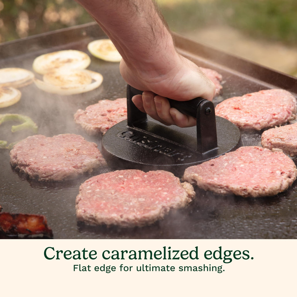 Cuisinart 6.5" Cast Iron Smashed Burger Press, Round Flat Edge Grill Press for Crispy Smash Burgers