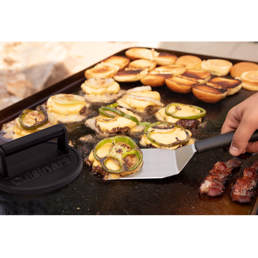 Cuisinart 6.5" Cast Iron Smashed Burger Press, Round Flat Edge Grill Press for Crispy Smash Burgers
