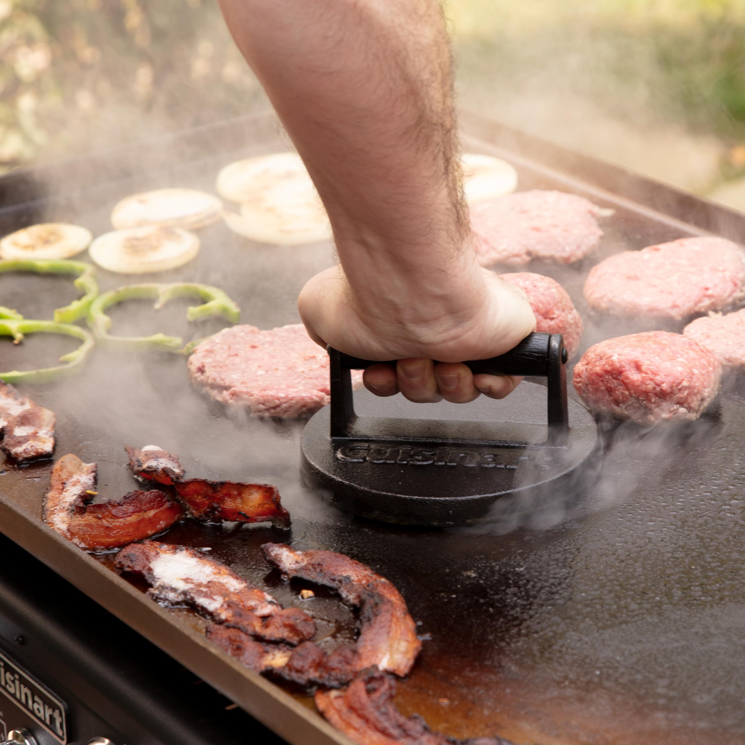 Cuisinart 6.5" Cast Iron Smashed Burger Press, Round Flat Edge Grill Press for Crispy Smash Burgers