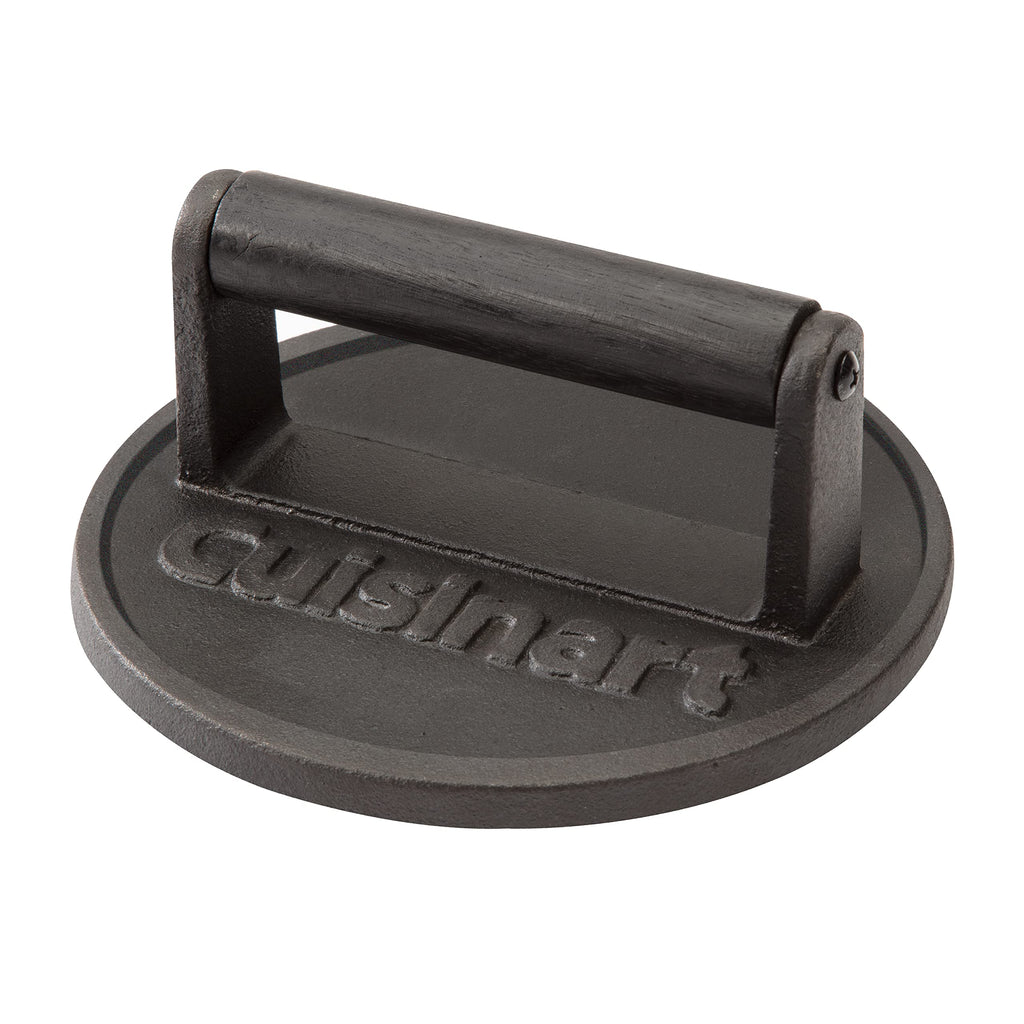 Cuisinart 6.5" Cast Iron Smashed Burger Press, Round Flat Edge Grill Press for Crispy Smash Burgers