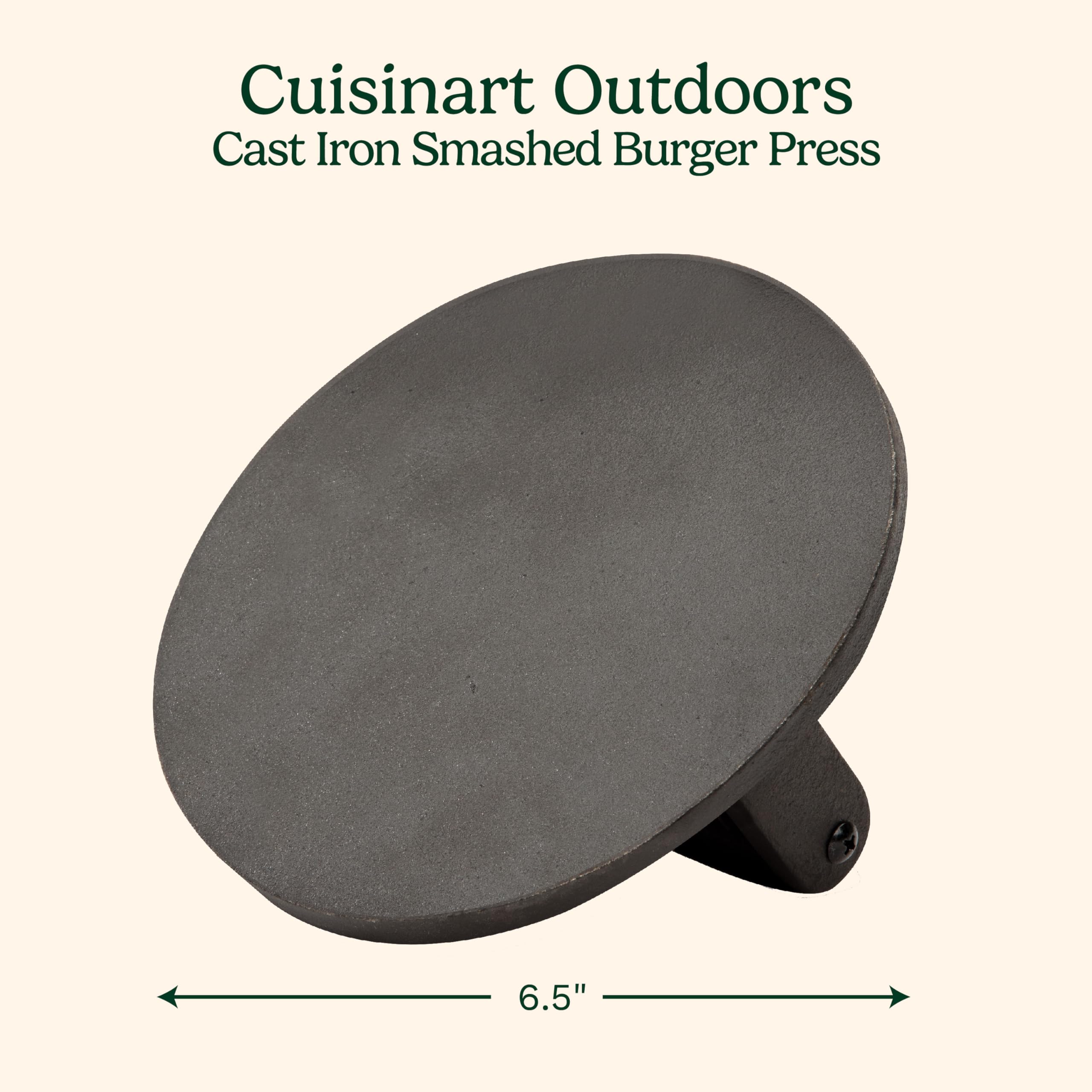 Cuisinart 6.5" Cast Iron Smashed Burger Press, Round Flat Edge Grill Press for Crispy Smash Burgers