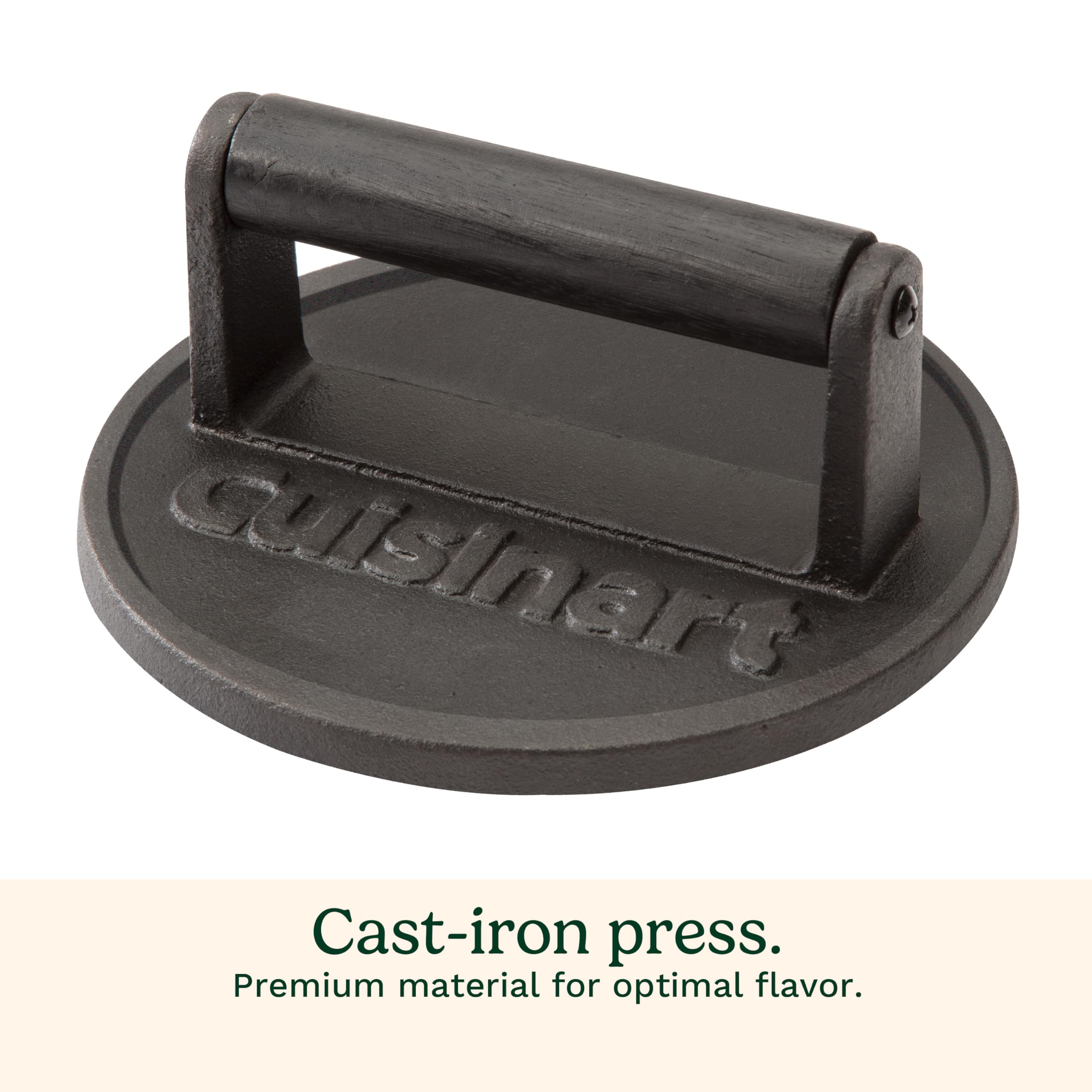 Cuisinart 6.5" Cast Iron Smashed Burger Press, Round Flat Edge Grill Press for Crispy Smash Burgers
