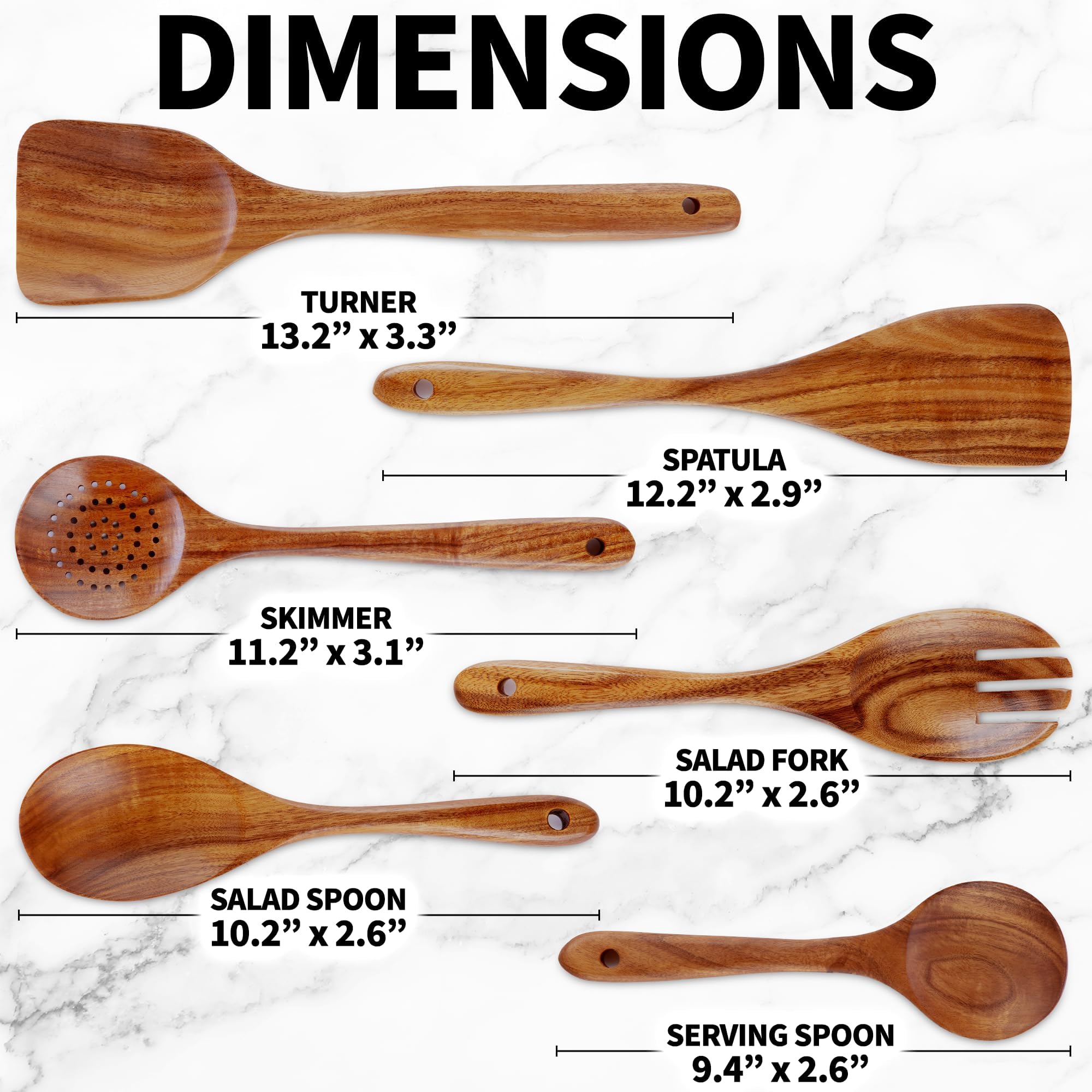 Zulay Kitchen 6-Piece Wooden Spoons for Cooking - Smooth Finish Teak Wood Utensils - Soft Comfort-Grip Cooking Wood Spoons Non-Stick Teak Easy to Clean Utensils Heat Resistant Non-Scratch Spoon Sets