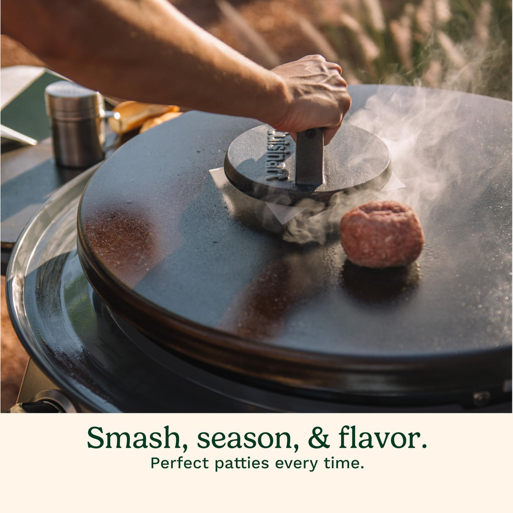 Cuisinart 6.5" Cast Iron Smashed Burger Press, Round Flat Edge Grill Press for Crispy Smash Burgers